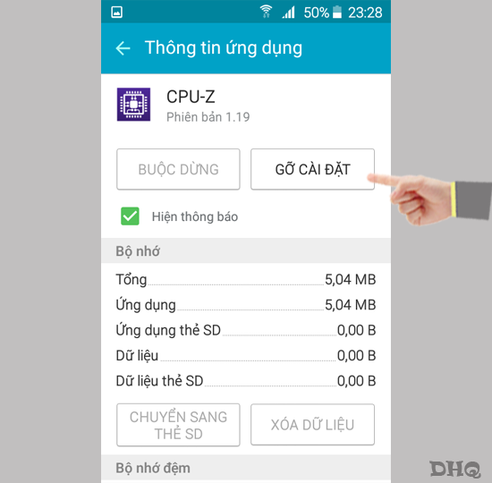 Chọn gỡ cài đặt